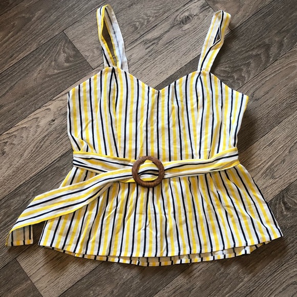 Asos yellow striped sweetheart belted top - Picture 1 of 8